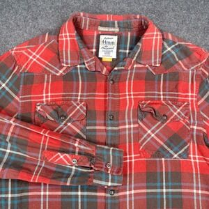 44mm Legendary Workwear Mens Large Red Plaid Flannel Shirt Western Snap Button